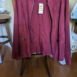 NWT Alfani Gorgeous Burgundy Faux Suede Ladies Jacket With Two Pockets & Zipper